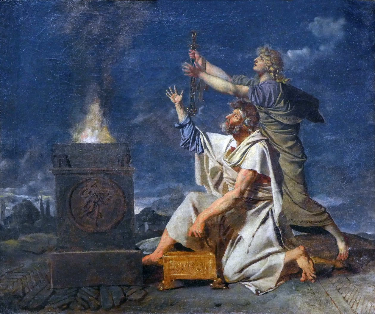Un giovane guerriero accompagnato da suo padre chiede agli dei il successo delle sue armi - Musée des Beaux, Arts de Carcassonne